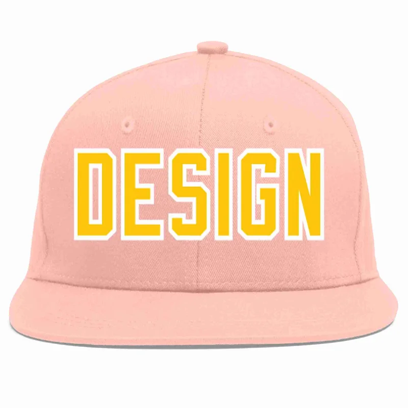 Baseball Cap For High-Quality Materials-Custom Pink Gold-White Flat Eaves Sport Baseball Cap Design for Men/Women/Youth