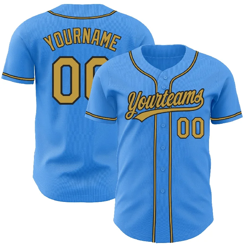 Baseball Jersey For Custom Tournament Fan Gear-Custom Electric Blue Old Gold-Black Authentic Baseball Jersey