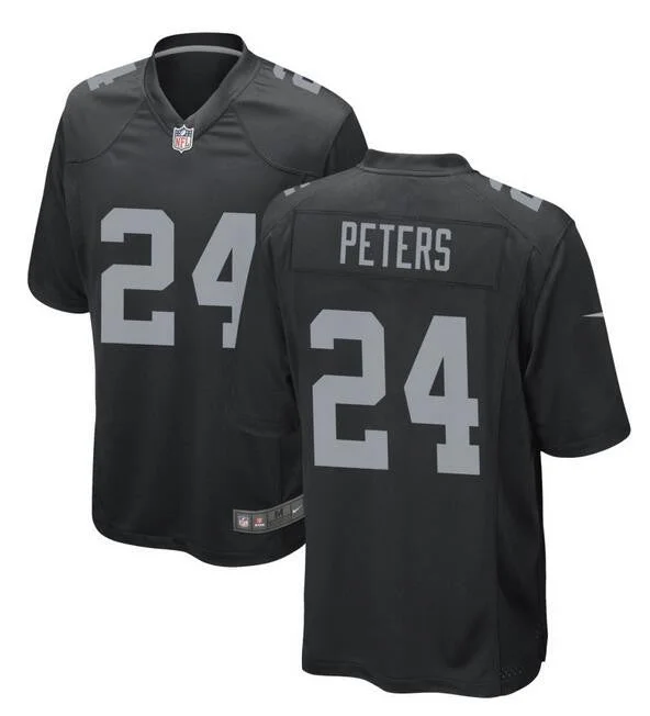 Football Jersey With Custom Patch Designs-Men's Las Vegas Raiders #24 Marcus Peters Black Football Stitched Game Jersey