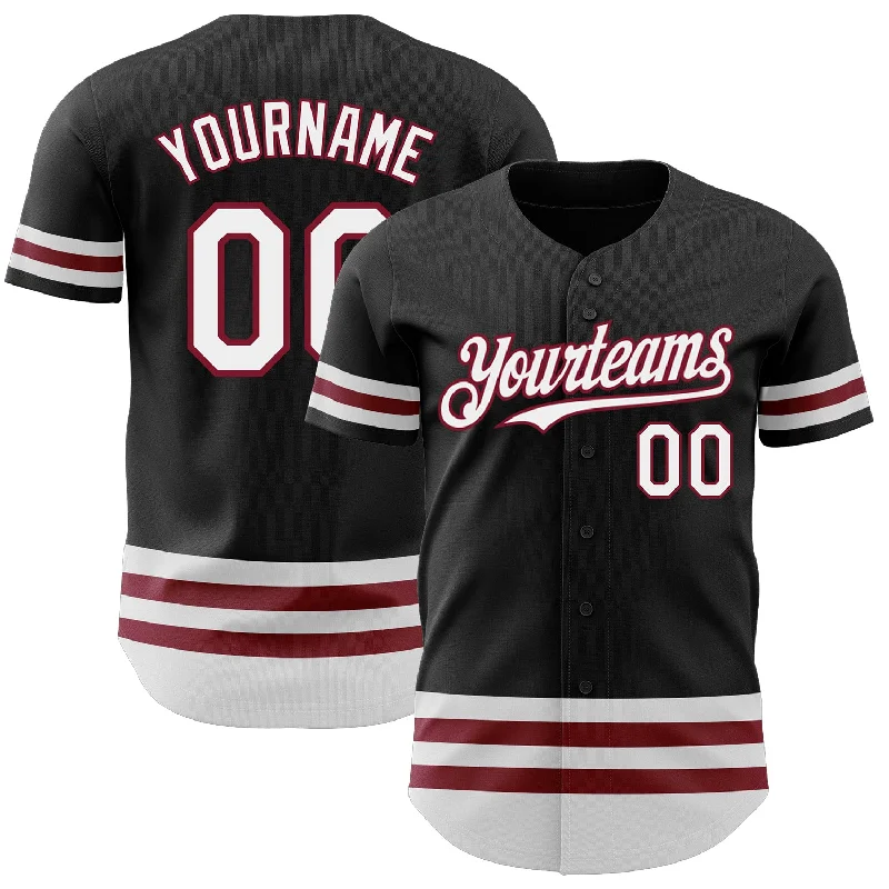 Baseball Jersey With Player Names-Custom Black White-Crimson Line Authentic Baseball Jersey