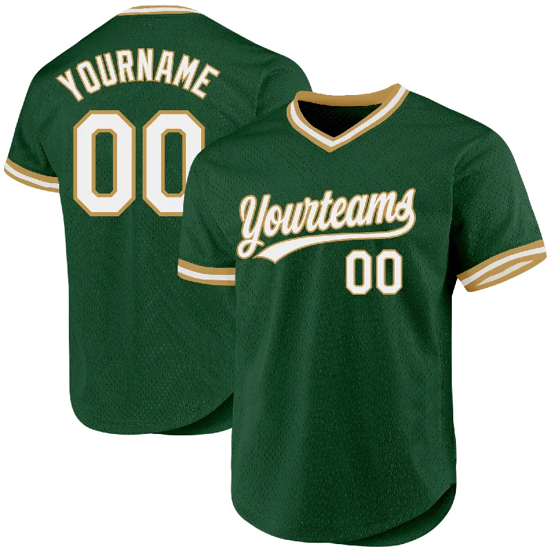 Baseball Jersey For Limited Edition Merchandise-Custom Green White-Old Gold Authentic Throwback Baseball Jersey