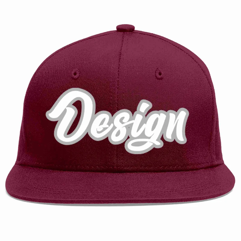 Baseball Cap For Adults-Custom Crimson White-Gray Flat Eaves Sport Baseball Cap Design for Men/Women/Youth