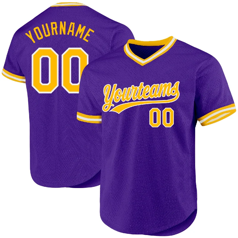 Baseball Jersey For Promotional Custom Orders-Custom Purple Gold-White Authentic Throwback Baseball Jersey