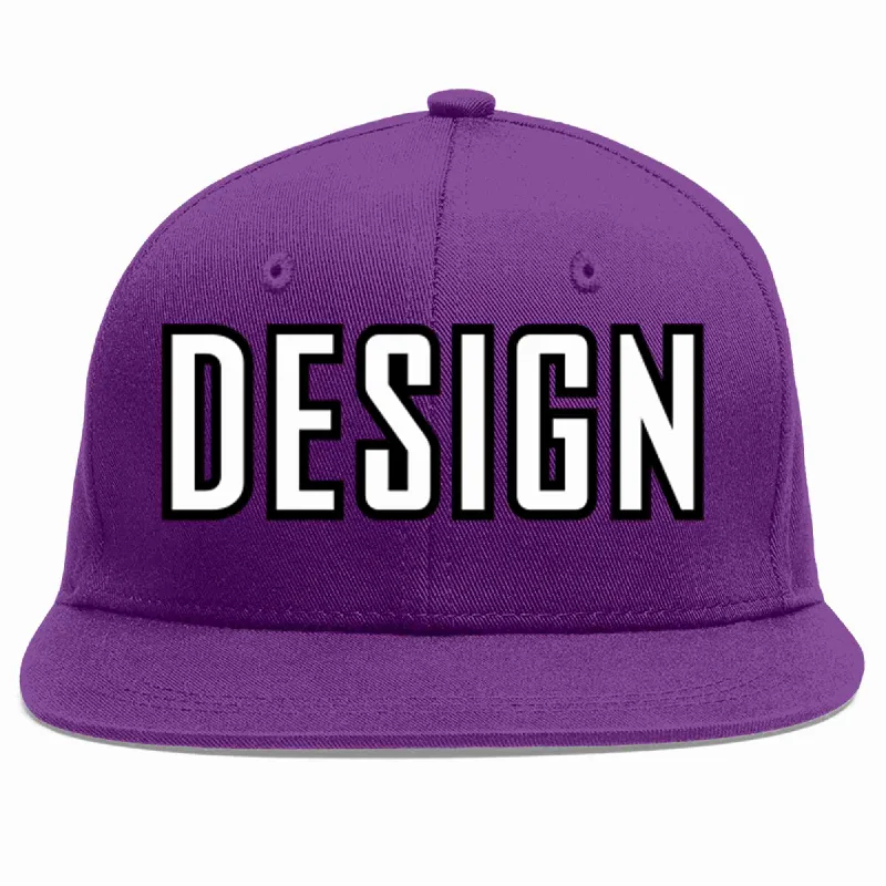 Baseball Cap With Adjustable Strap-Custom Purple White-Black Flat Eaves Sport Baseball Cap Design for Men/Women/Youth