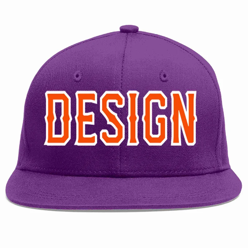 Baseball Cap For Custom Baseball Caps-Custom Purple Orange-White Flat Eaves Sport Baseball Cap Design for Men/Women/Youth