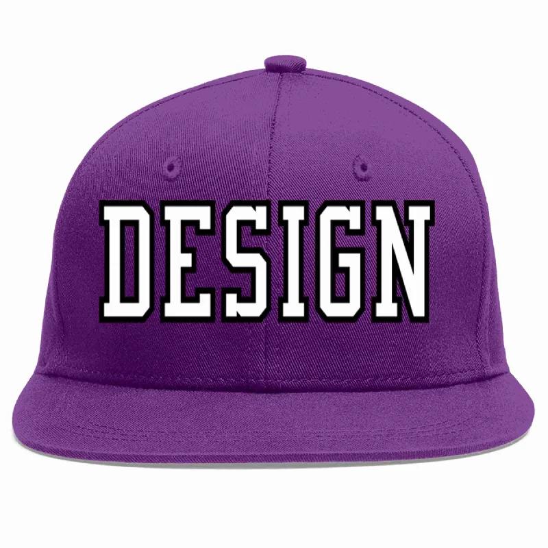 Baseball Cap For Special Edition Fan Gear-Custom Purple White-Black Flat Eaves Sport Baseball Cap Design for Men/Women/Youth