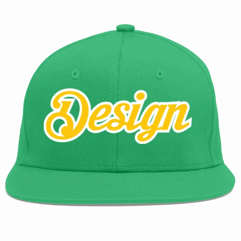 Baseball Cap For Personalized Game Day Gear-Custom Teal Gold-White Flat Eaves Sport Baseball Cap