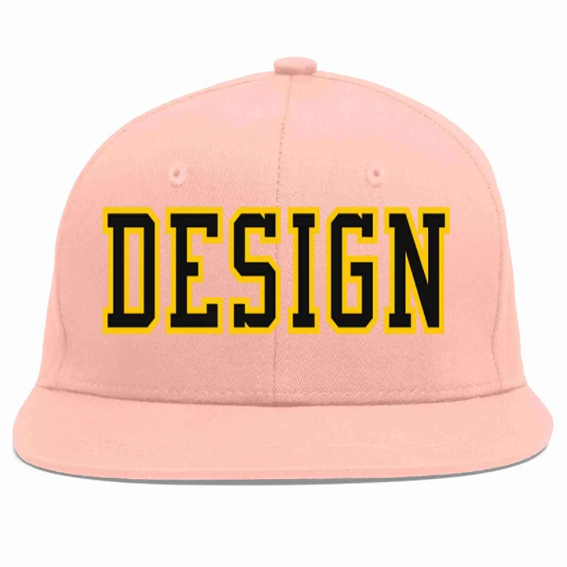 Baseball Cap For Official Team Apparel-Custom Pink Black-Gold Flat Eaves Sport Baseball Cap Design for Men/Women/Youth