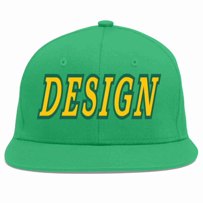 Baseball Cap For Custom Baseball Caps-Custom Teal Gold-Kelly Green Flat Eaves Sport Baseball Cap