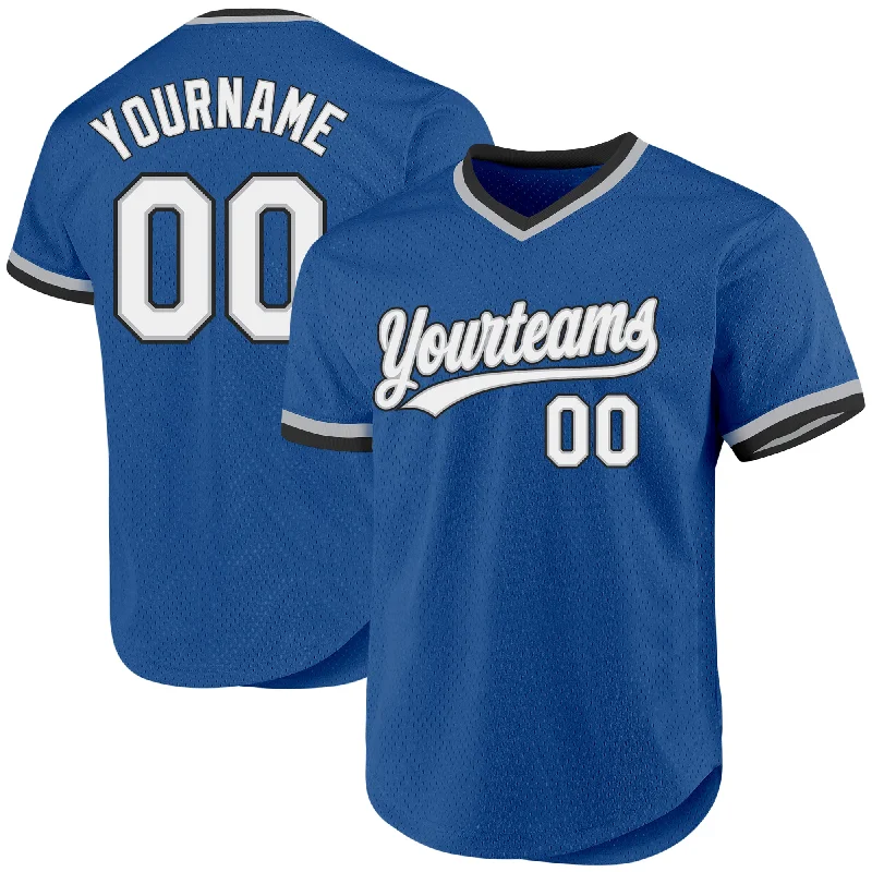 Baseball Jersey With Team Logo Embroidery-Custom Blue Gray-Black Authentic Throwback Baseball Jersey