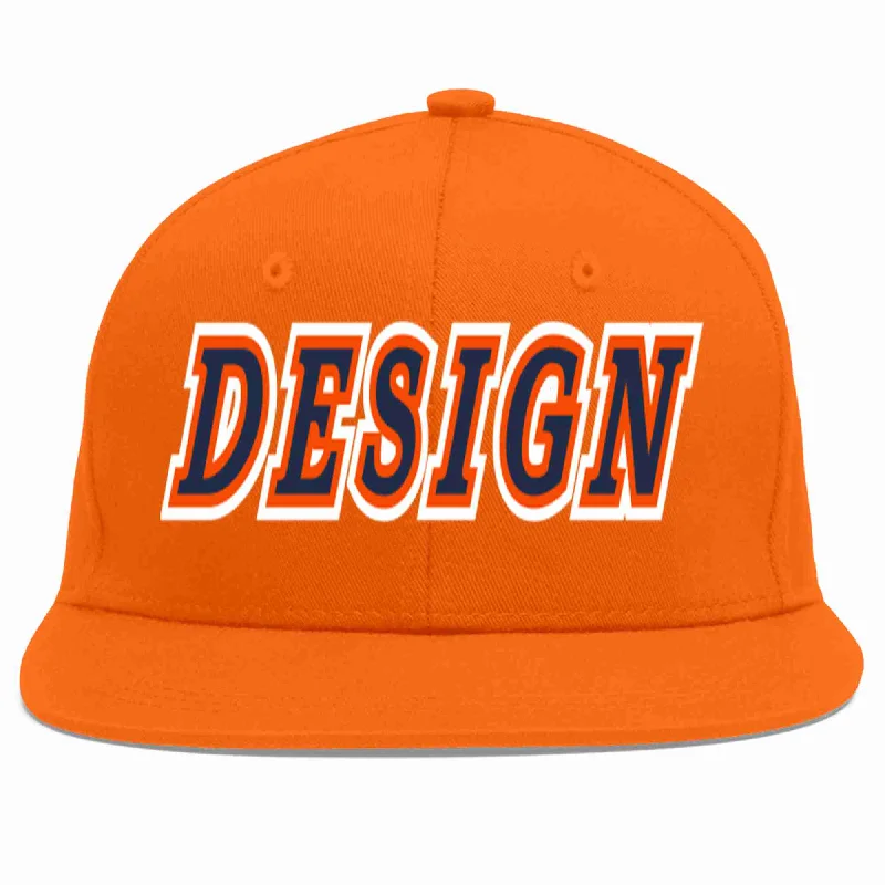 Baseball Cap With Team Name Customization-Custom Orange Navy-Orange Flat Eaves Sport Baseball Cap Design for Men/Women/Youth