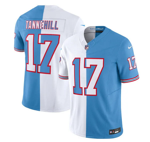 Football Jersey For Custom Team Customization-Men's Tennessee Titans #17 Ryan Tannehill White/Blue 2023 F.U.S.E. Split Vapor Limited Throwback Football Stitched Jersey