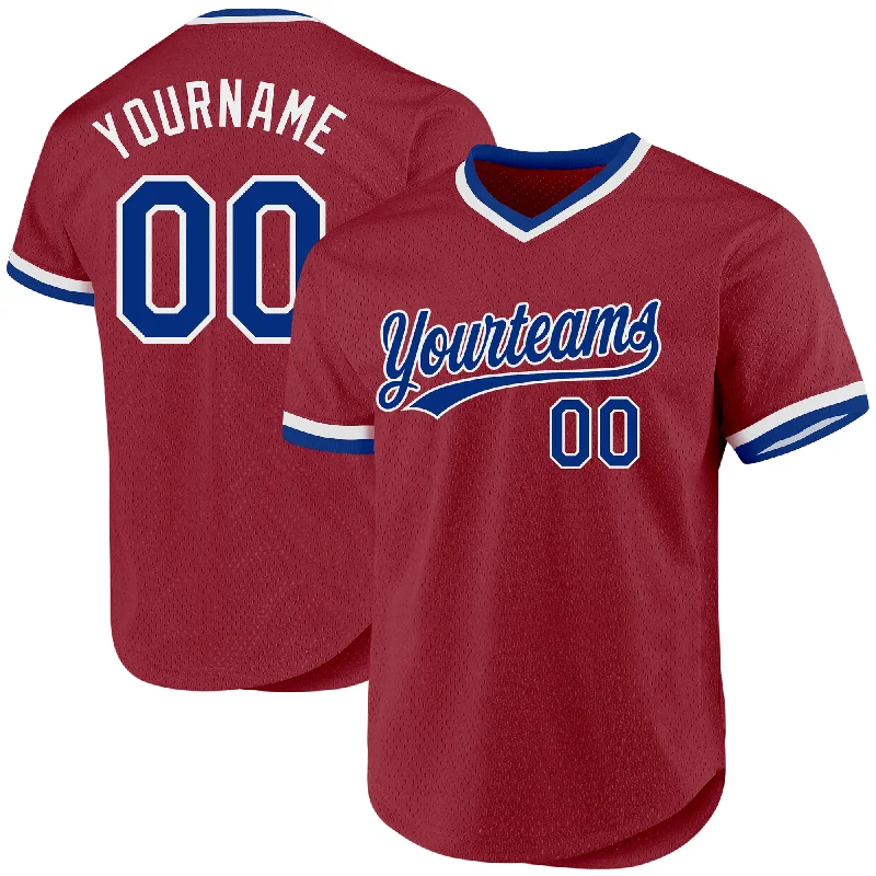 Baseball Jersey For Promotional Sales-Custom Maroon Royal-White Authentic Throwback Baseball Jersey