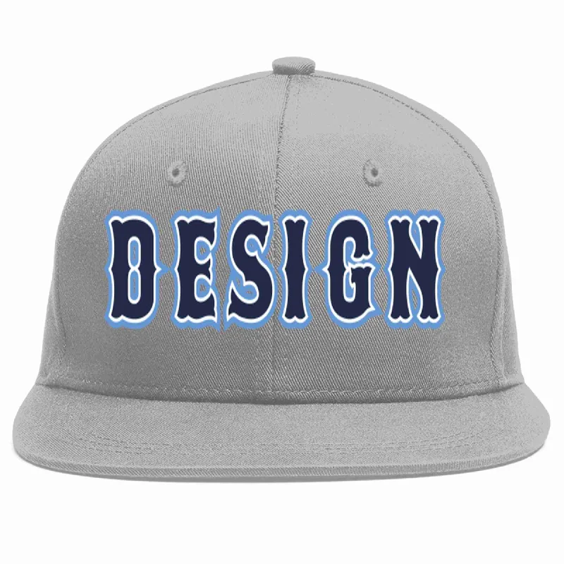 Baseball Cap For School Fundraising-Custom Gray Navy-White Flat Eaves Sport Baseball Cap Design for Men/Women/Youth