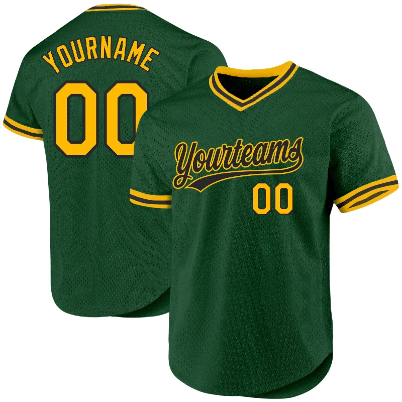 Baseball Jersey For Custom School Gear-Custom Green Gold-Black Authentic Throwback Baseball Jersey