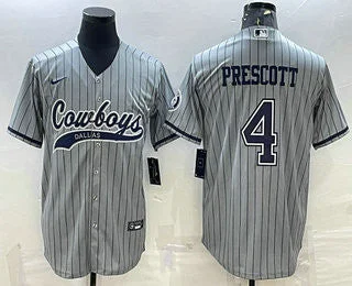 Baseball Jersey For Professional Game Merchandise-Men's Dallas Cowboys #4 Dak Prescott Grey Pinstripe With Patch Cool Base Stitched Baseball Jersey