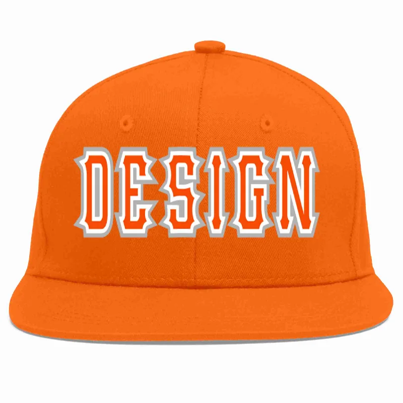 Baseball Cap For Baseball And Softball Players-Custom Orange Orange-White Flat Eaves Sport Baseball Cap Design for Men/Women/Youth