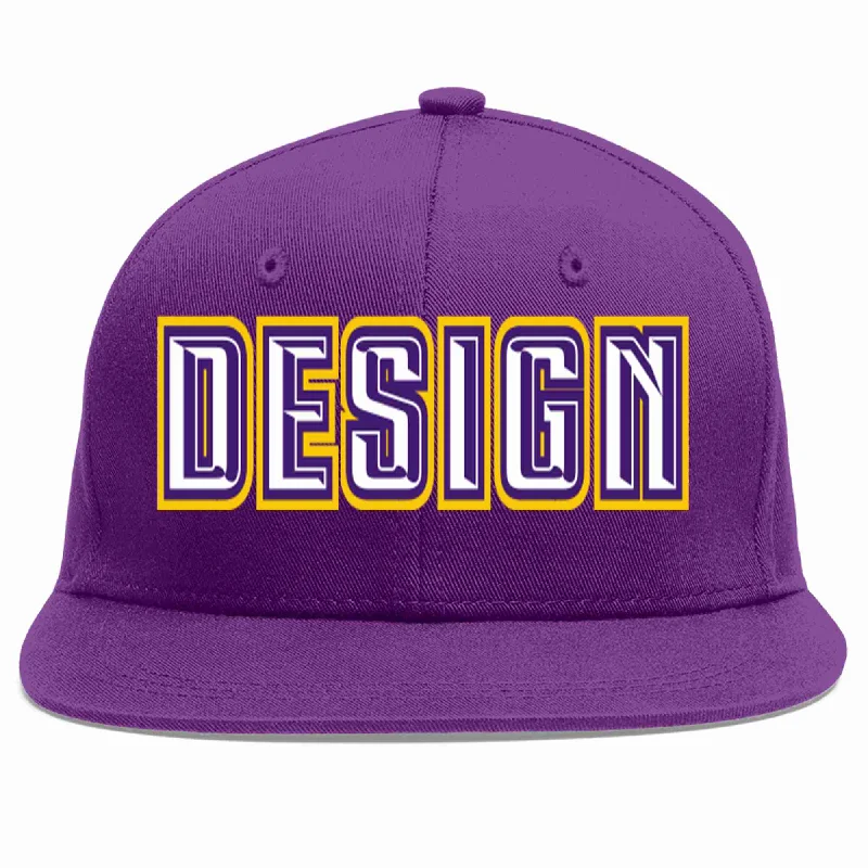 Baseball Cap For Custom Sports Apparel-Custom Purple White-purple Flat Eaves Sport Baseball Cap Design for Men/Women/Youth