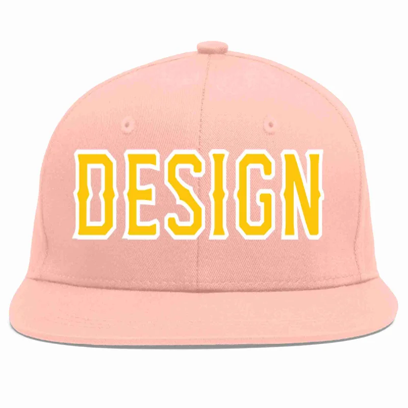 Baseball Cap For Personalized Event Apparel-Custom Pink Gold-White Flat Eaves Sport Baseball Cap Design for Men/Women/Youth