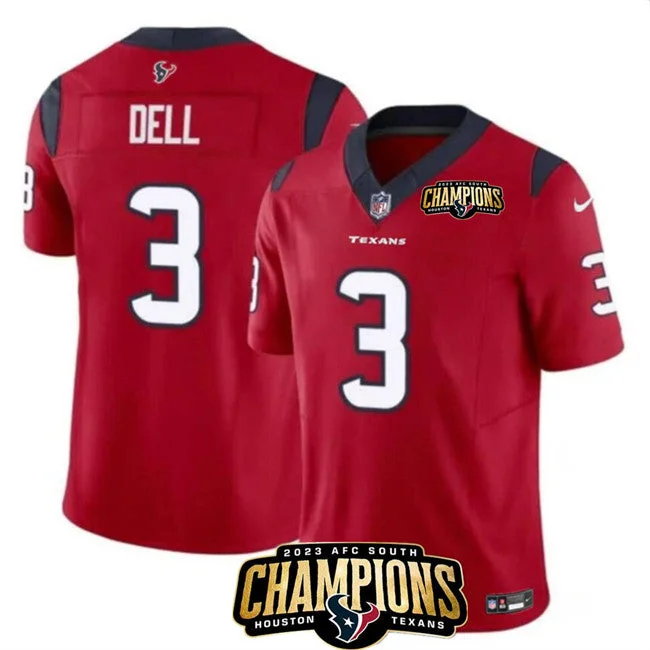 Football Jersey For Tournament Custom Orders-Men's Houston Texans #3 Tank Dell Red 2023 F.U.S.E. AFC South Champions Patch Vapor Untouchable Limited Football Stitched Jersey