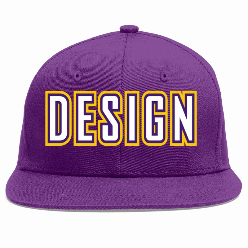 Baseball Cap For Sale-Custom Purple White-purple Flat Eaves Sport Baseball Cap Design for Men/Women/Youth