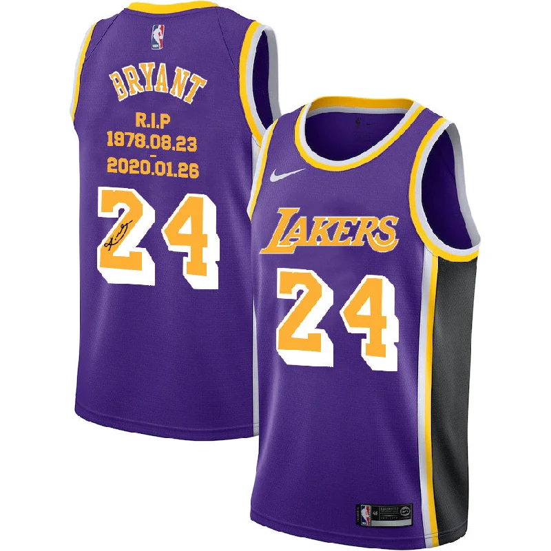 Basketball Jersey For Personalized Fan Apparel-Lakers 24 Kobe Bryant Purple R.I.P Signature Swingman Basketball Jersey