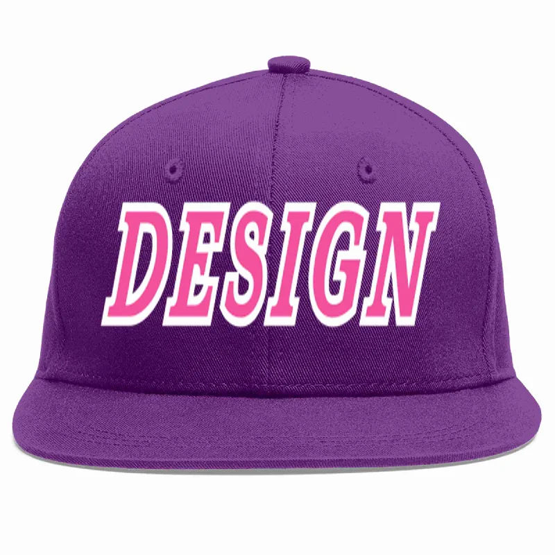 Baseball Cap With Custom Name-Custom Purple Pink-White Flat Eaves Sport Baseball Cap Design for Men/Women/Youth