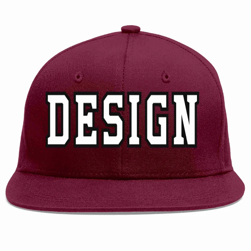 Baseball Cap For Team Supporters And Fans-Custom Crimson White-Black Flat Eaves Sport Baseball Cap Design for Men/Women/Youth