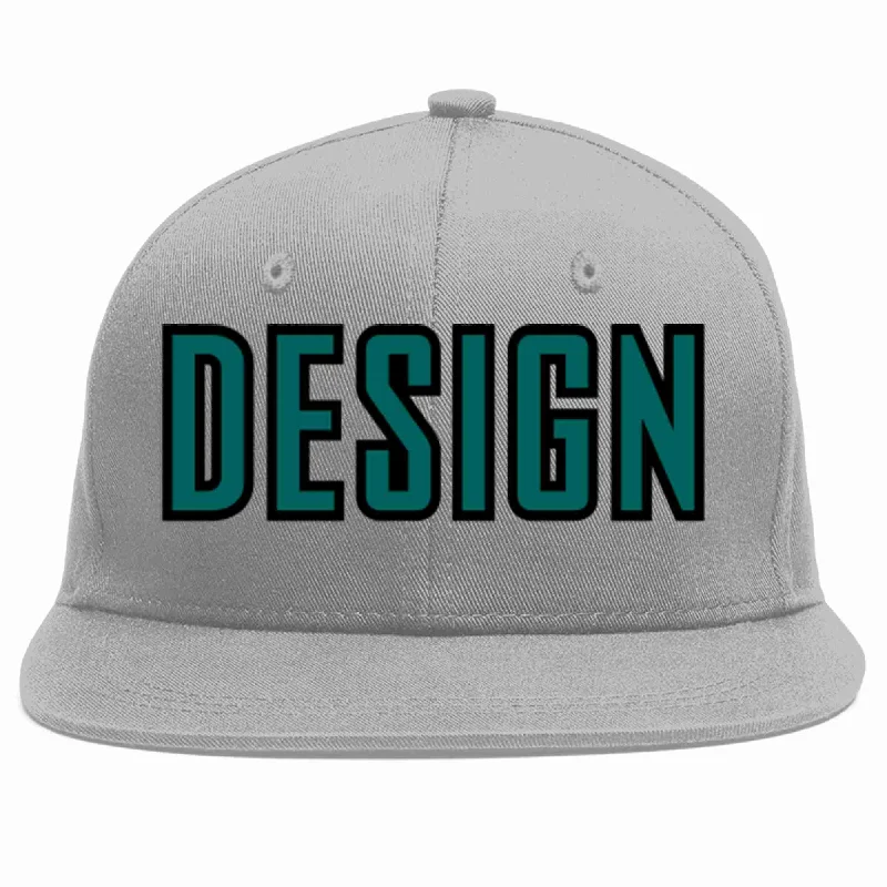 Baseball Cap For Personalized Event Gear-Custom Gray Aqua-Black Flat Eaves Sport Baseball Cap Design for Men/Women/Youth