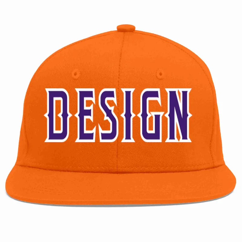 Personalized Baseball Cap-Custom Orange purple-White Flat Eaves Sport Baseball Cap Design for Men/Women/Youth