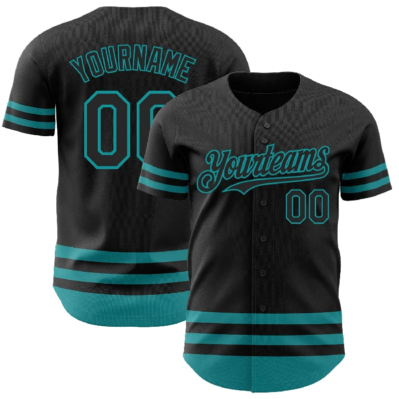 Baseball Jersey For College Teams-Custom Black Teal Line Authentic Baseball Jersey