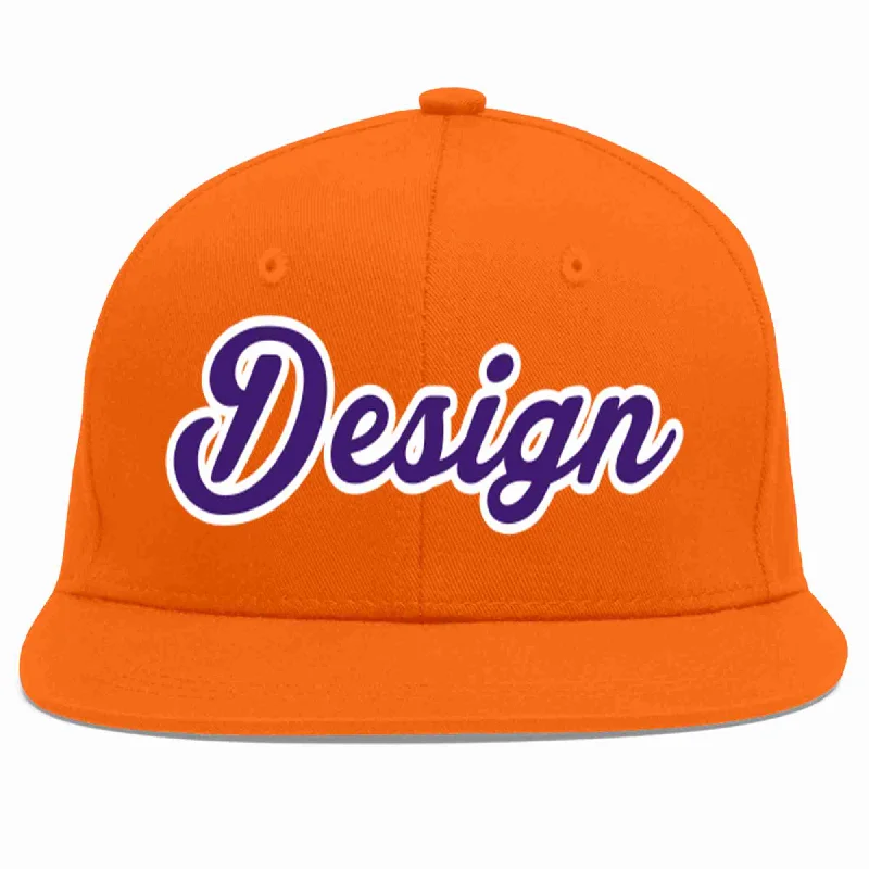 Baseball Cap With Personalized Patches-Custom Orange purple-White Flat Eaves Sport Baseball Cap Design for Men/Women/Youth