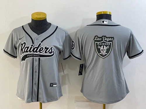 Baseball Jersey For Group Team Apparel Customization-Women's Las Vegas Raiders Grey Team Big Logo With Patch Cool Base Stitched Baseball Jersey(Run Small)