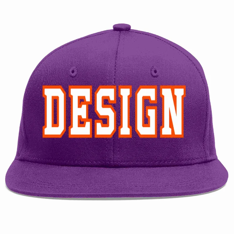 Baseball Cap For Custom Orders And Gifts-Custom Purple White-Orange Flat Eaves Sport Baseball Cap Design for Men/Women/Youth