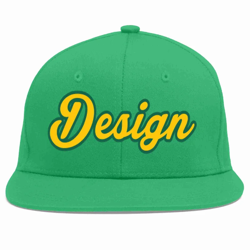 Baseball Cap For College Fans-Custom Teal Gold-Kelly Green Flat Eaves Sport Baseball Cap