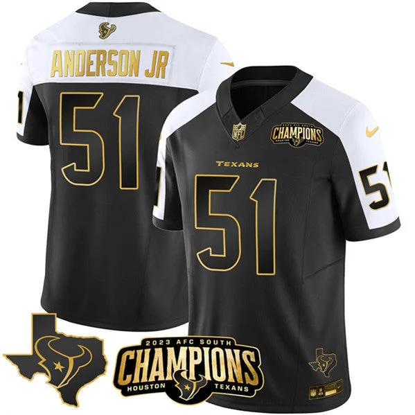 Football Jersey For Custom Merchandise Orders-Men's Houston Texans #51 Will Anderson Jr. Black/White Golden 2023 F.U.S.E. With AFC South Champions Patch And Team Logo Patch Limited Football Stitched Jersey