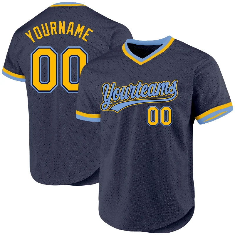 Baseball Jersey For Personalized Game Day Gear-Custom Navy Gold-Light Blue Authentic Throwback Baseball Jersey