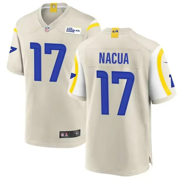 Football Jersey With Custom Fan Graphics-Men's Los Angeles Rams #17 Puka Nacua Bone Football Stitched Game Jersey