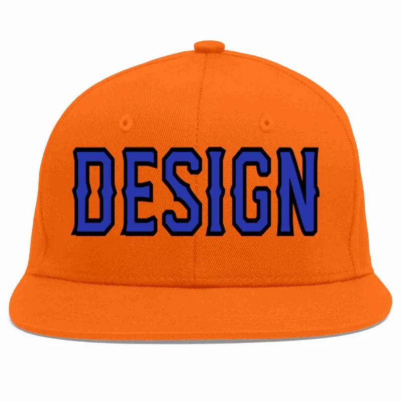 Baseball Cap With Custom Text-Custom Orange Royal-Black Flat Eaves Sport Baseball Cap Design for Men/Women/Youth