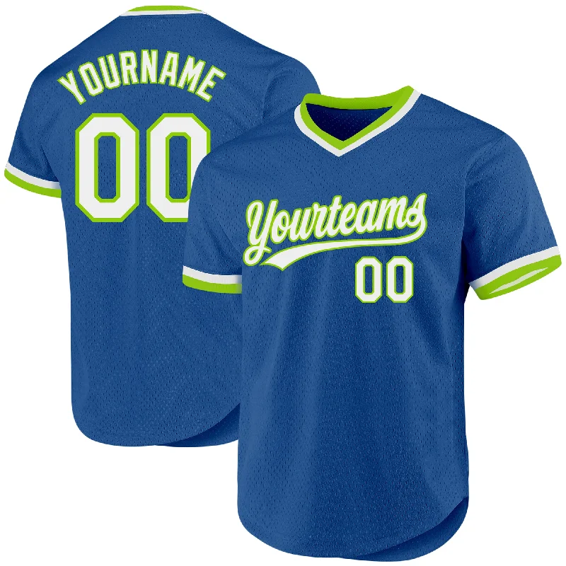 Baseball Jersey With Custom Player Numbers-Custom Blue White-Neon Green Authentic Throwback Baseball Jersey