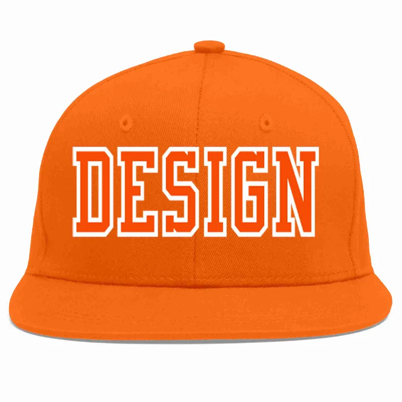 Baseball Cap With Special Occasion Customization-Custom Orange Orange-White Flat Eaves Sport Baseball Cap Design for Men/Women/Youth