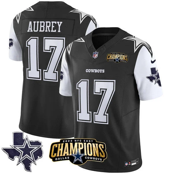 Football Jersey For Special Edition Fan Apparel-Men's Dallas Cowboys #17 Brandon Aubrey Black/White 2023 F.U.S.E. NFC East Champions Ptach Football Stitched Jersey