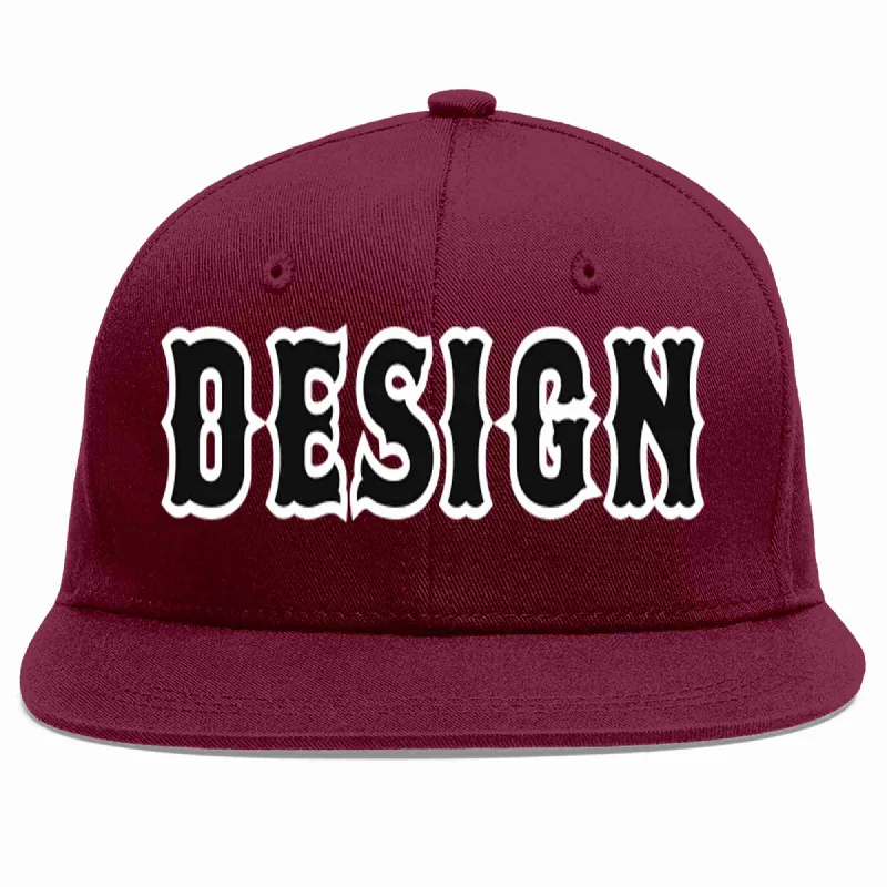 Baseball Cap For Personalized Game Day Gear-Custom Crimson Black-White Flat Eaves Sport Baseball Cap Design for Men/Women/Youth