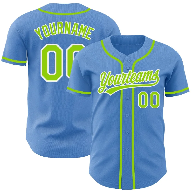 Baseball Jersey For Coaches-Custom Powder Blue Neon Green-White Authentic Baseball Jersey