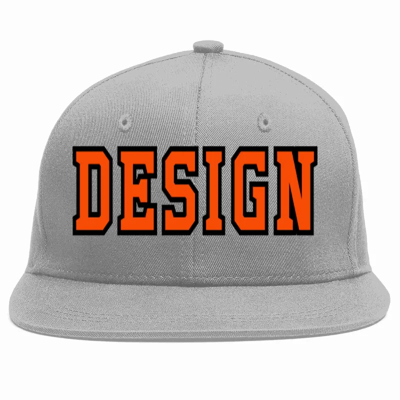 Baseball Cap With Player Name Embroidery-Custom Gray Orange-Black Flat Eaves Sport Baseball Cap Design for Men/Women/Youth