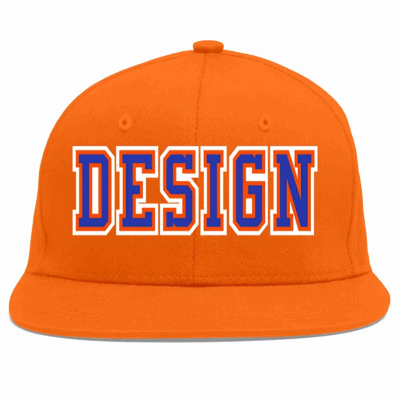 Baseball Cap For Custom Fan Apparel-Custom Orange Royal-Orange Flat Eaves Sport Baseball Cap Design for Men/Women/Youth