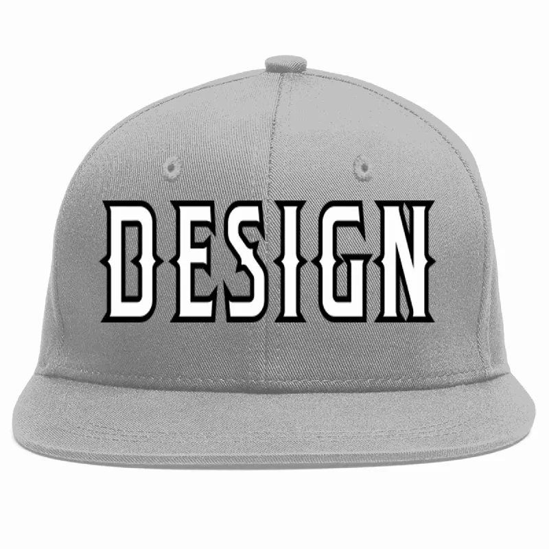 Baseball Cap For Custom League Orders-Custom Gray White-Black Flat Eaves Sport Baseball Cap Design for Men/Women/Youth