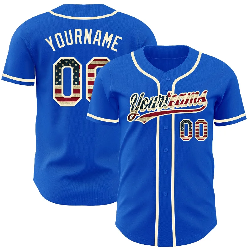 Baseball Jersey For Adults-Custom Thunder Blue Vintage USA Flag-Cream Authentic Baseball Jersey