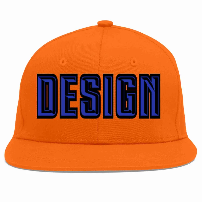 Baseball Cap For Personalized Event Gear-Custom Orange Royal-Black Flat Eaves Sport Baseball Cap Design for Men/Women/Youth