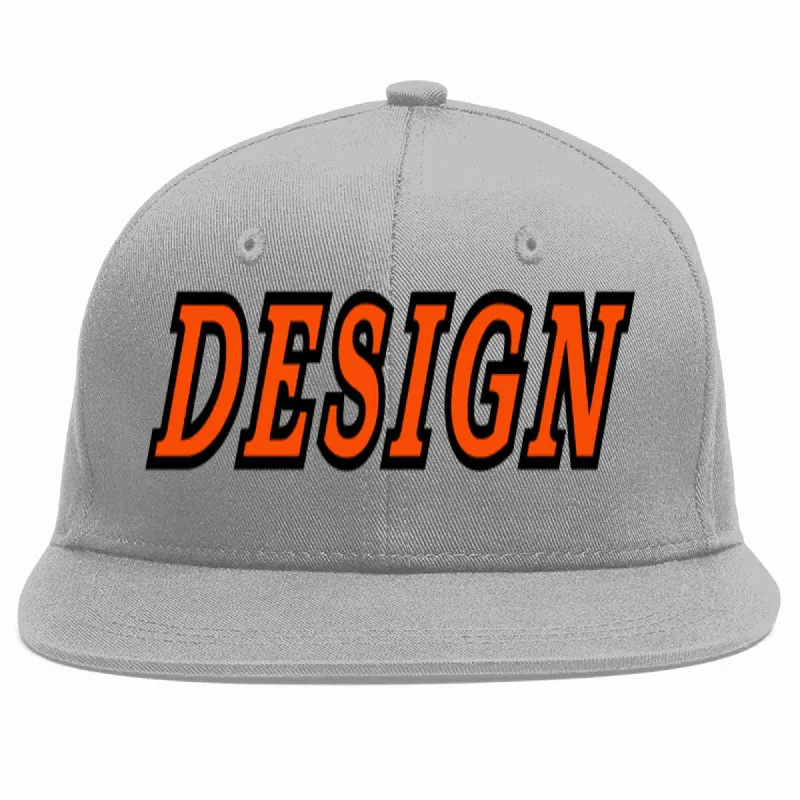 Baseball Cap For Group Fan Orders-Custom Gray Orange-Black Flat Eaves Sport Baseball Cap Design for Men/Women/Youth